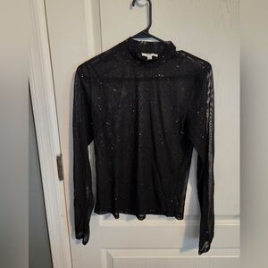 Black Sheer Long Sleeve Top Multicolored Sparkles